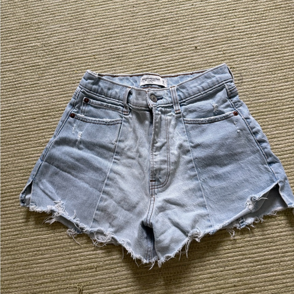 Abercrombie & Fitch Light Wash High-Waist Frayed Denim Shorts